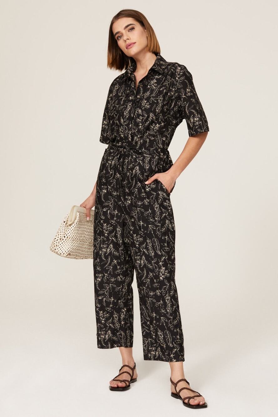 Thakoon Botanical Floral Print Cotton Silk Utility Jumpsuit Black Size Medium